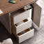 Bureau en bois manufacturé rectangulaire brun noisette + beige + acier inoxydable avec 3 tiroirs-109026602-109026604