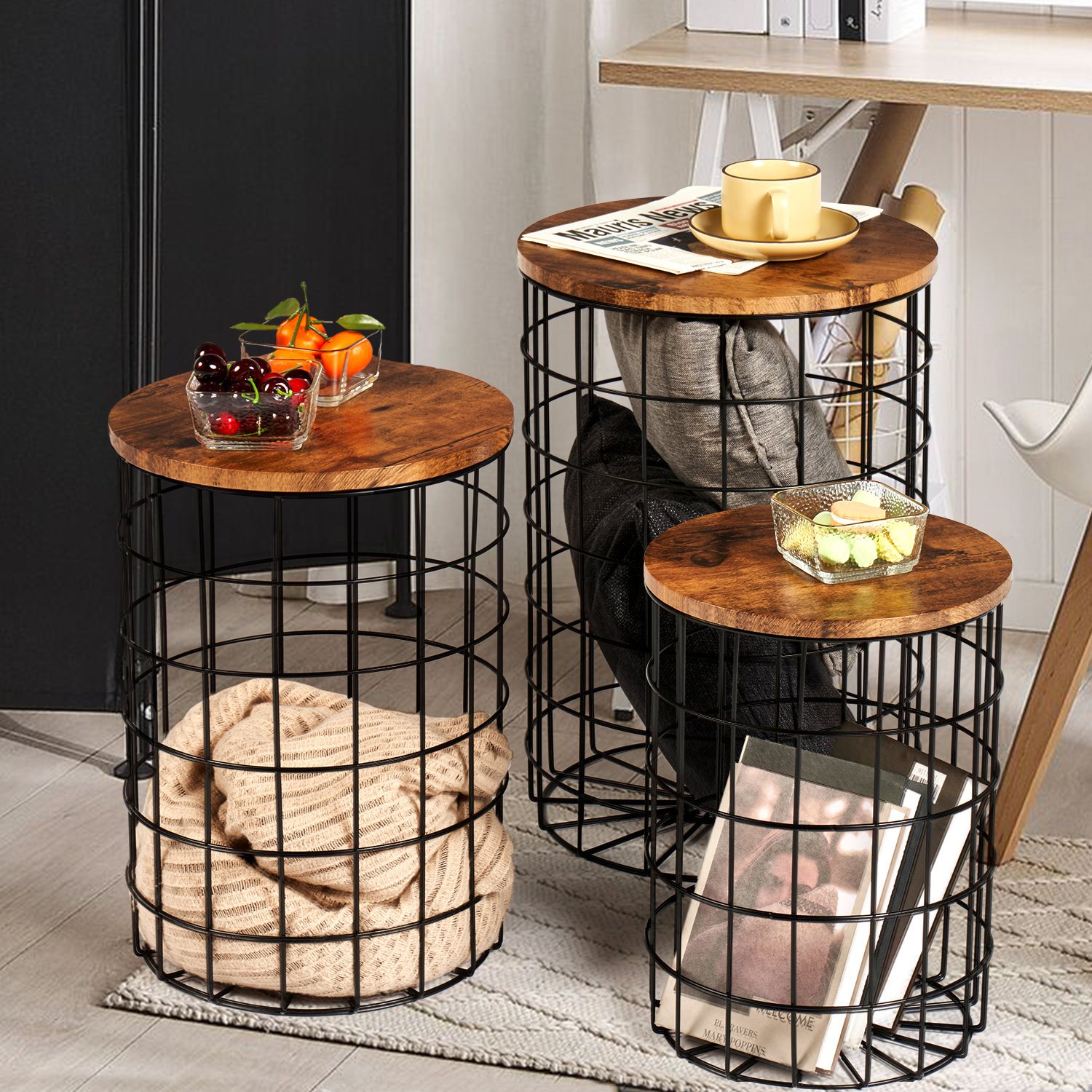 17 Stories Calaver Tray Top Frame Nesting Tables with Storage | Wayfair