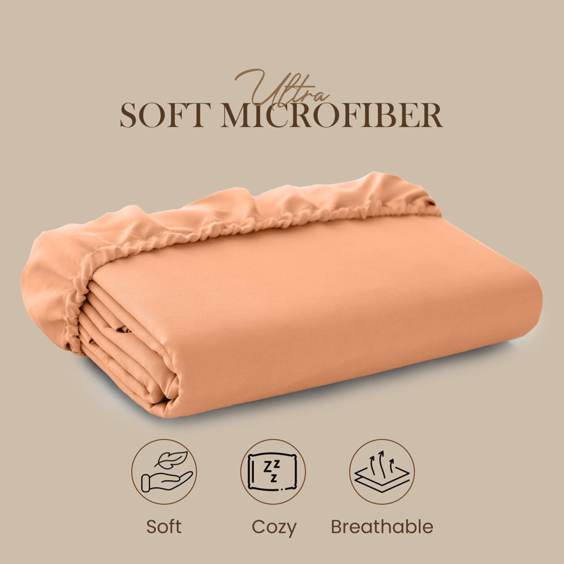 25cm Deep Pocket Fitted Sheet - Soft Microfiber Elasticated Bed Sheet Bottom, Single (3'), Peach