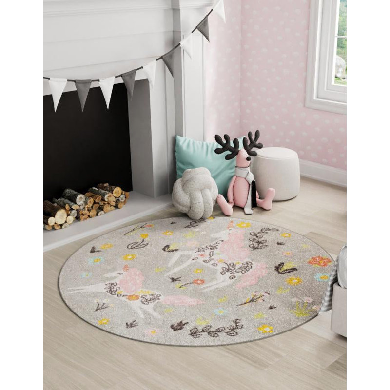 Tapis gris Whimsy, Rond 3 pi 3 po