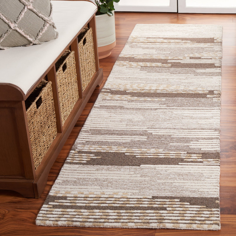 Tapis beige en laine / coton touffeté à la main Martha Stewart, Tapis de couloir 2 pi 3 po x 8 pi