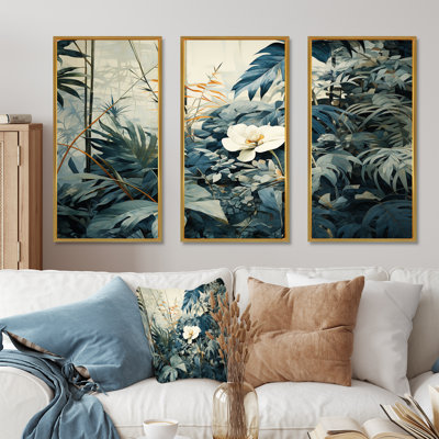 «White and Blue Jungle Expression I - Jungle», ensemble d'art mural
