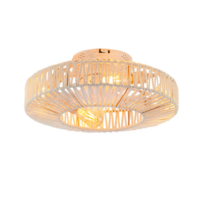 Ventilateurs de plafond 20 po à cage en corde avec télécommande, ventilateur encastré avec lumière, ventilateur de plafond à 6 vitesses à courant continu pour lustre à profil bas pour le salon de la chambre à coucher. - AMPOULES NON INCLUSES - blanc mat