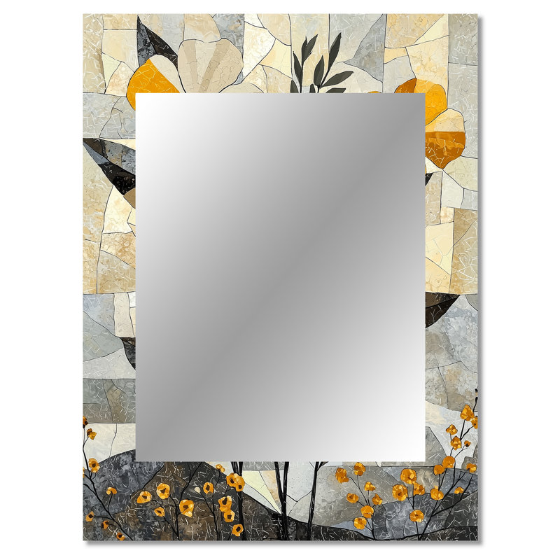 Fleur d'été en mosaïque sur un désert gris Blossom III - fleurs, miroir mural moderne, art mural, 40 po x 30 po