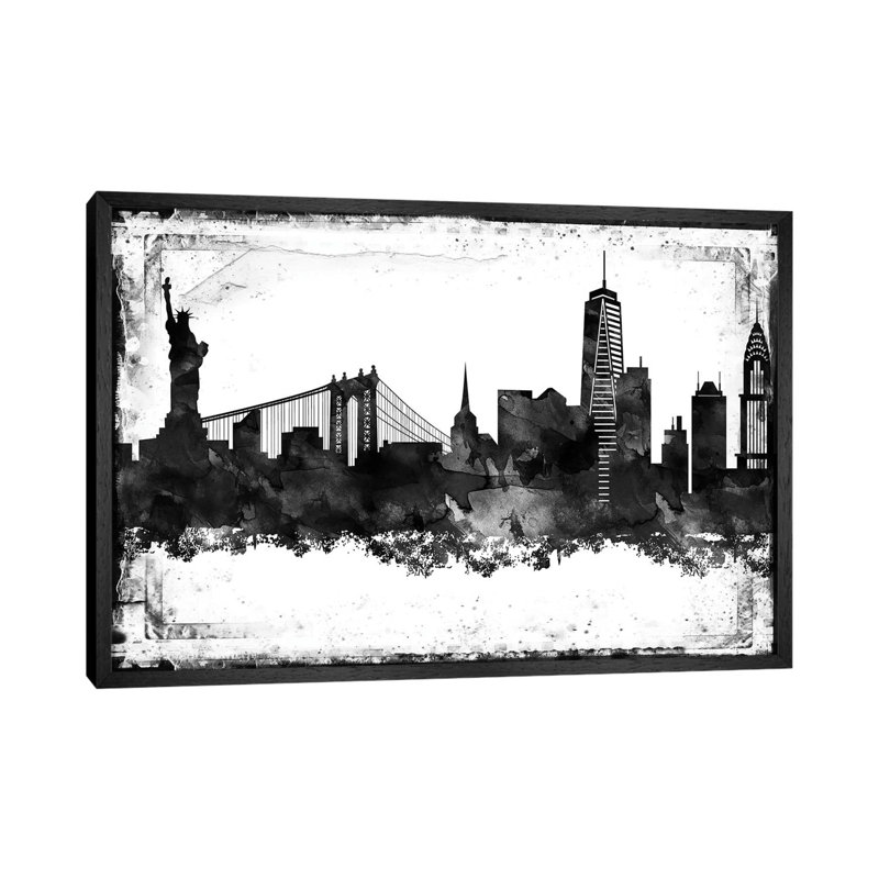 New York Skylines - Print on Canvas, Black Framed, 101.6 cm H x 66.04 cm W