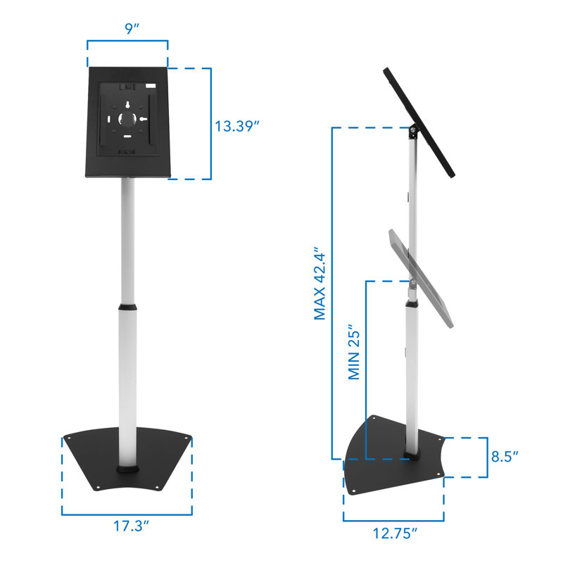 Adjustable Anti-Theft Black and Silver Tablet Floor Stand