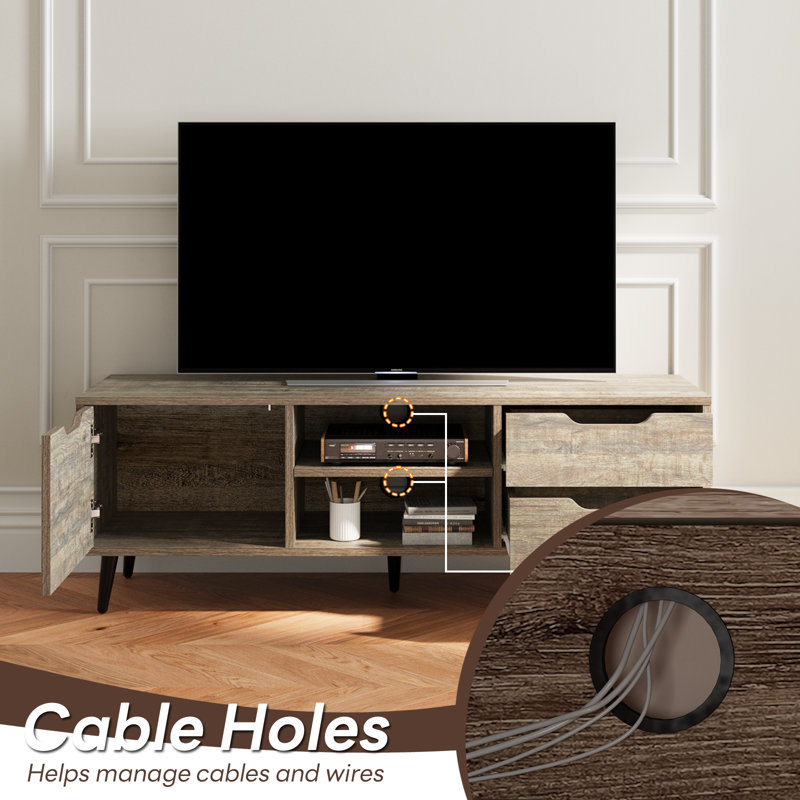 TV Stands for Living Room, TV Console Table for 55 Inch TV, Entertainment Center with 1 Cabinet, 2 Drawers, Media Console with Metal Feet for Bedroom, Living Room