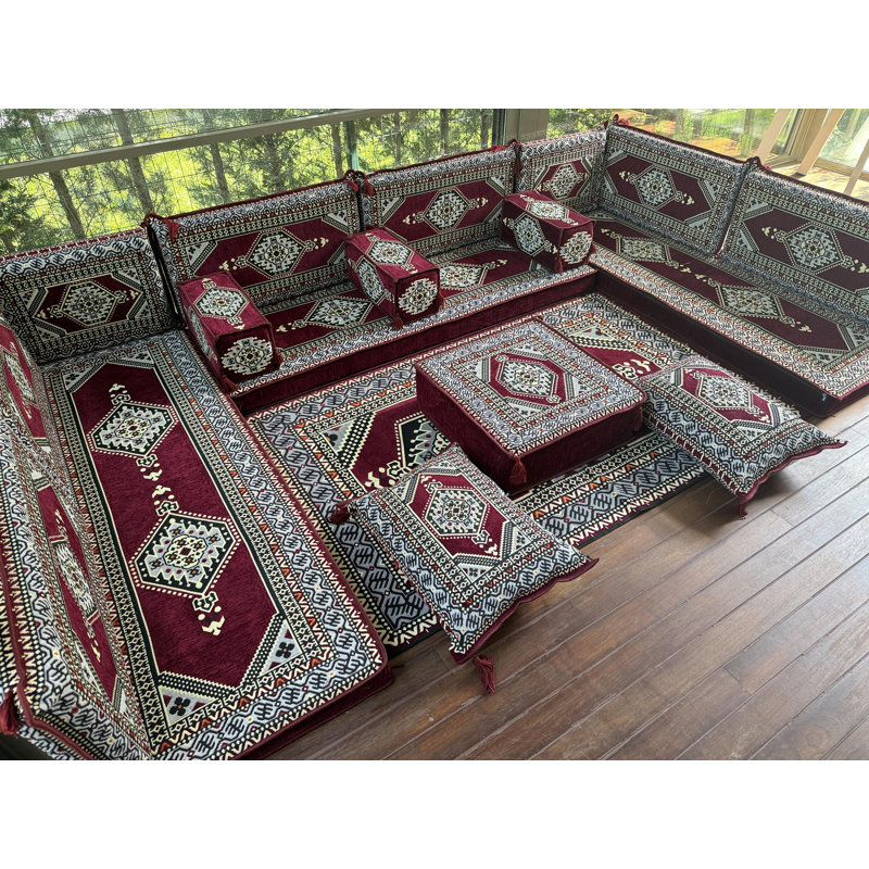 Canapé modulaire avec coussins Ethnique Kilim, Rouge vin