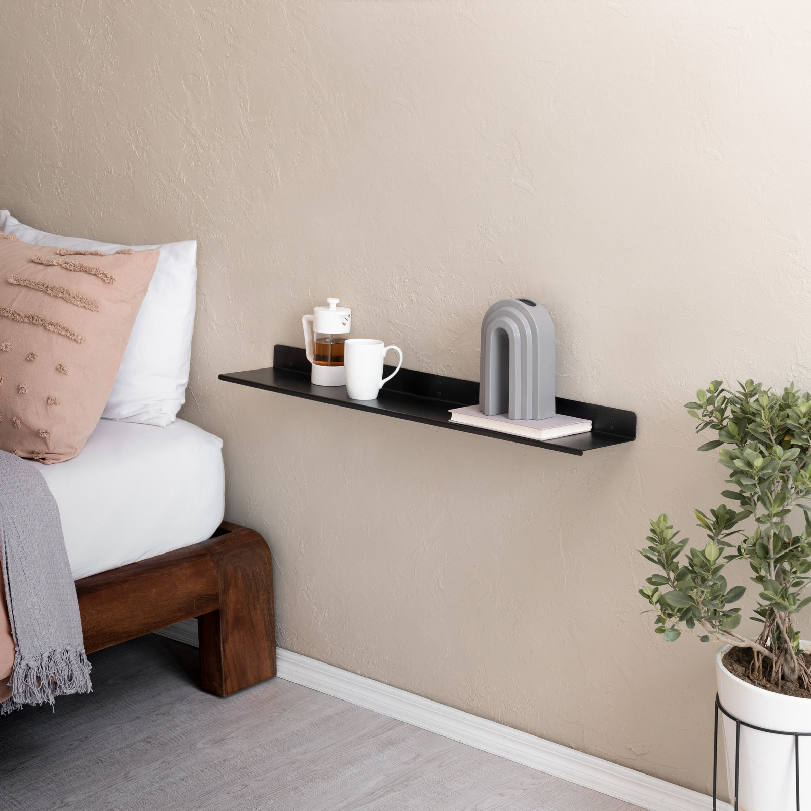 Maja Metal Wall Mounted Floating Display Shelf, Black, 2" H x 36" W x 6" D