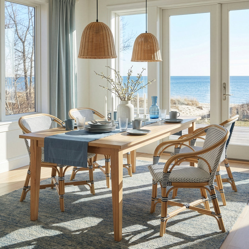 Fauteuil en rotin de 18,75 po de hauteur Portofino, blanc et bleu marine, Blanc, bleu