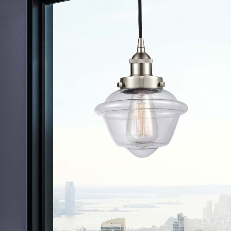 Luminaire suspendu 1 lumière Calliope, Transparent, Nickel satiné brossé