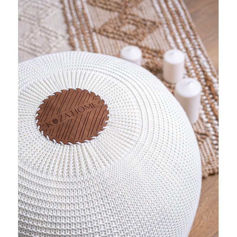 Handmade Pouffe, 15.7 x 15.7 x 17.7 Inches, Beige | 100% Acrylic with Soft Polyester Filling | Stylish and Versatile Seating Solution for Living Room, Bedroom, or Nursery | Perfect for Modern Decor