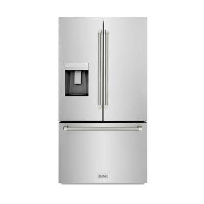 ZLINE Autograph 36 in. Stainless Standard-Depth Fridge w/ Dual Ice Maker & Nickel Helix Handles