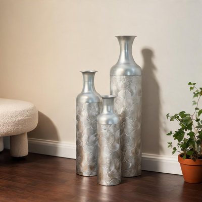 Vases et pots en métal argenté et cadre en métal de 19,69 po, combinant cadre en métal et cols évasés