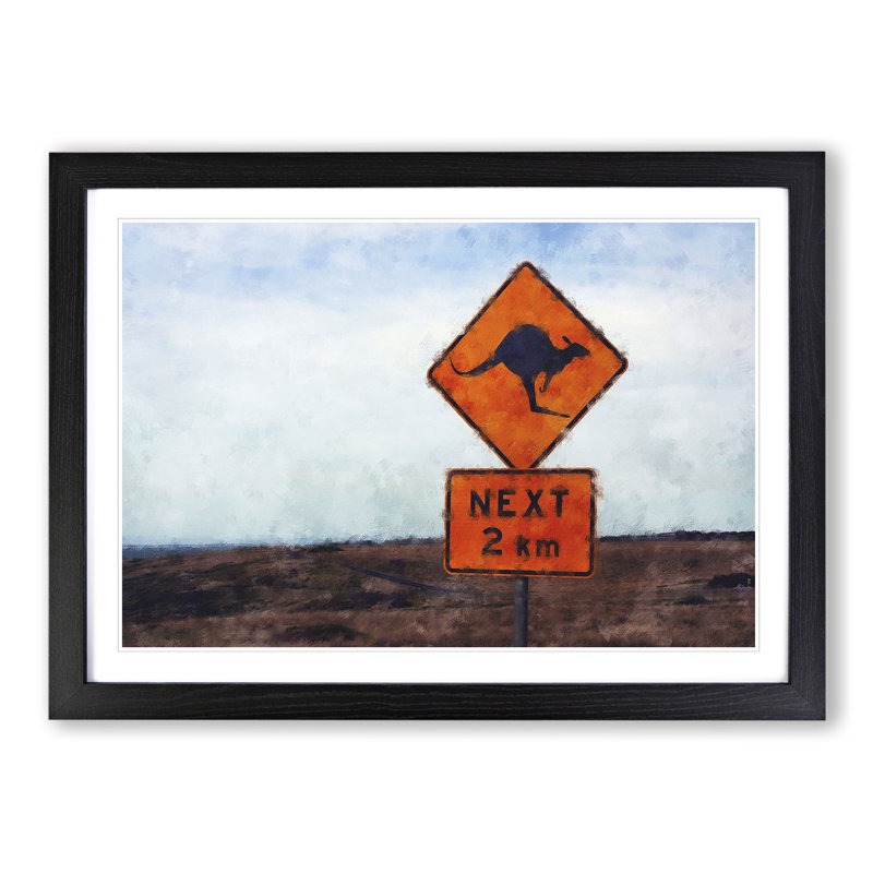 Kangaroo Sign - Framed Print, 48cm H x 65cm W x 2cm D, Black Framed