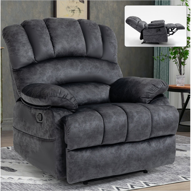 Large Manual Recliner Chair In Fabric For Living Room, Gray