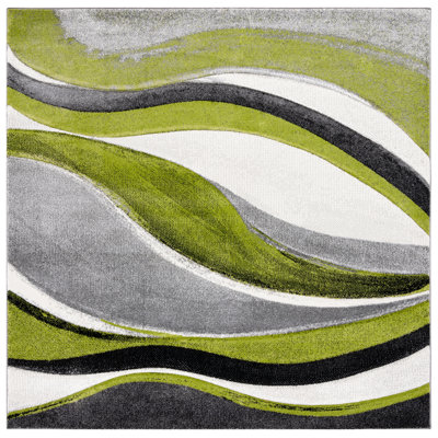 Dubach Abstract Machine Made Power Loom Polypropylene Indoor Area Rug in Gray/Green/White