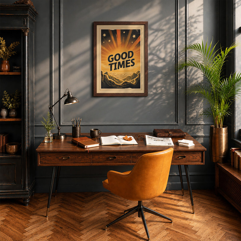 Good Times Rise Retro - Framed Print, A2 - 59.4 x 42.0 cm, Walnut
