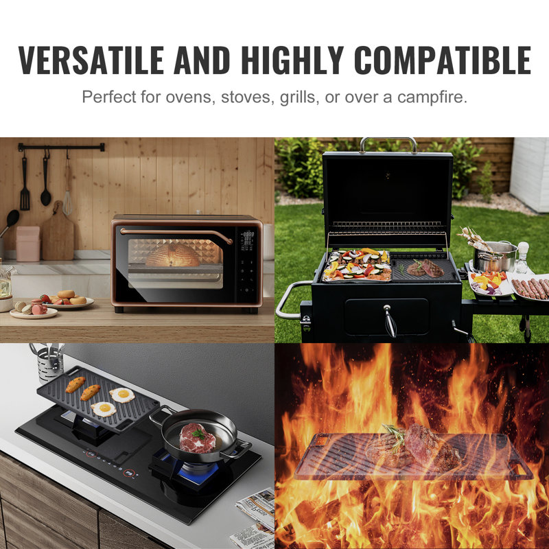 Black Cast Iron Reversible Double Burner Griddle Pan
