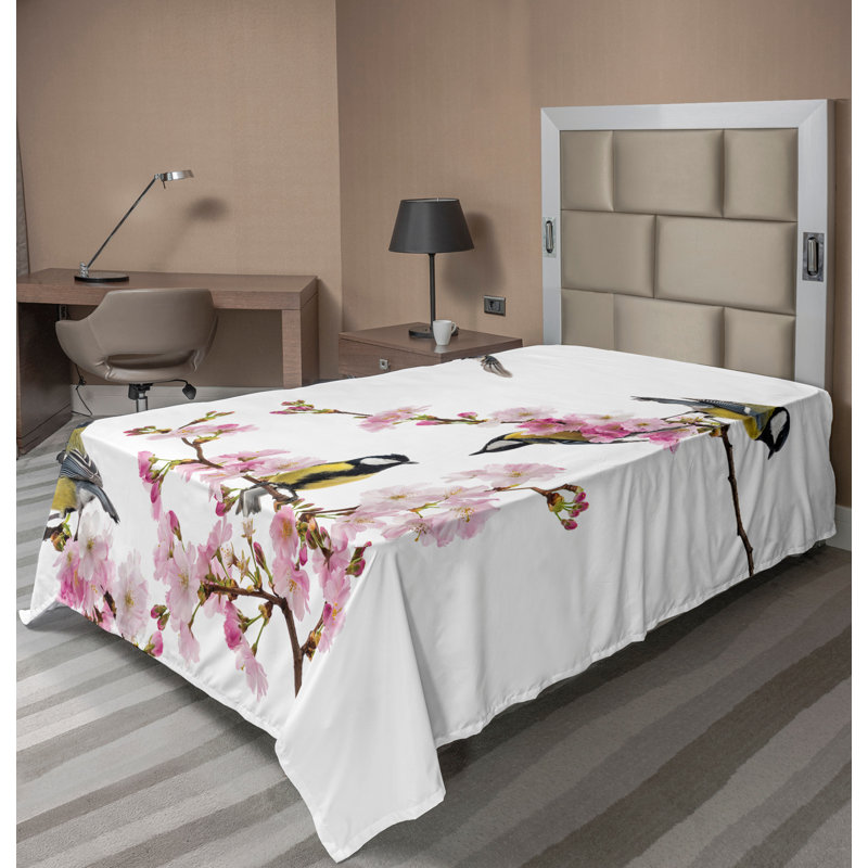Ambesonne Colourful Top Flat Sheet Hummingbirds on Branches King Multicolor, Drap plat pour lit simple TG