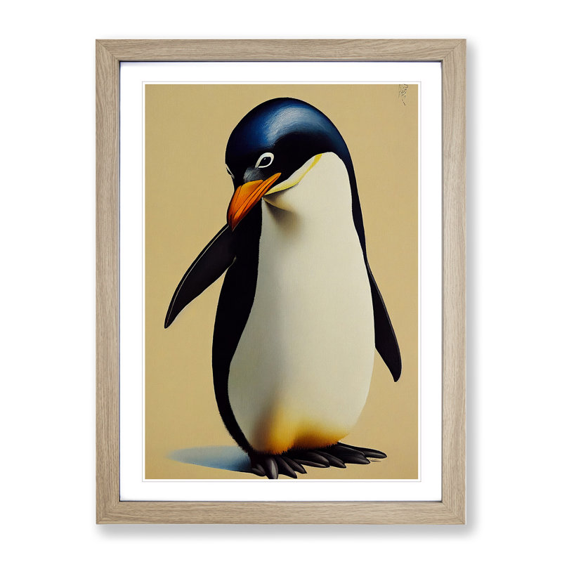 A Cute Penguin - Framed Print, 64cm H x 46cm W x 2cm D, Oak Framed