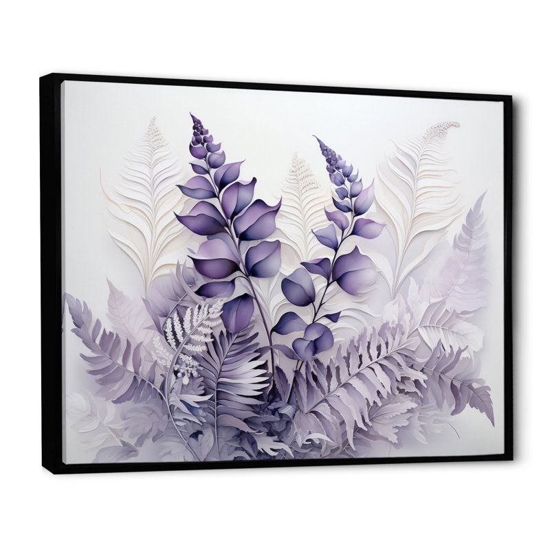 Ferns Violet Dream I - imprimé, Cadre flottant noir, H 12 po x l 20 po x P 1 po