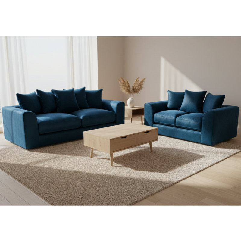 5 Seater Velvet Sofa, Blue