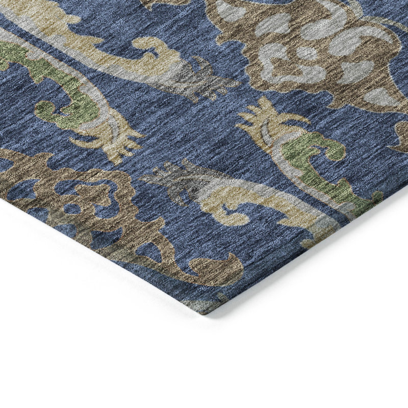Navy and Beige Synthetic Washable Rectangular Area Rug 3' x 5'