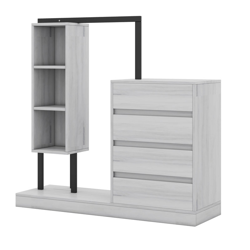  Meuble d'organisation avec 4 tiroirs et 3 tablettes de rangement Corunna, Blanc