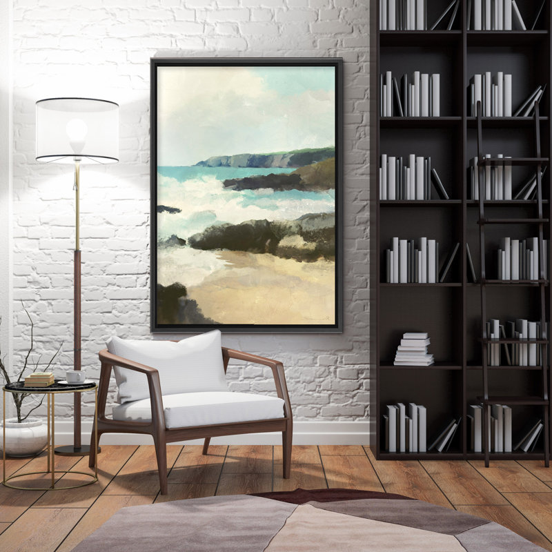 Coastal Retreat Rocky Beach, 24" H x 16" W x 2.375" D, Black, Floater Framed