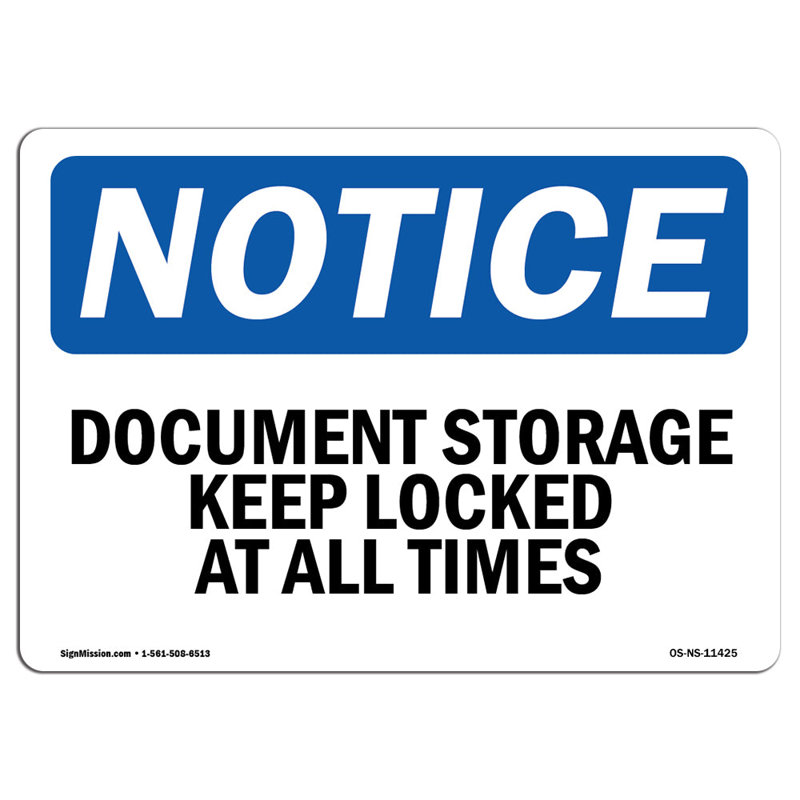 Document Storage Keep Locked at All Times Sign
