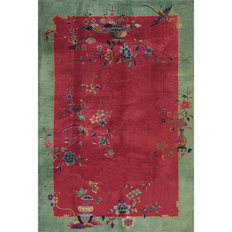 Soft Red Color Antique Floral Deco Chinese Wool Pile Area Rug
