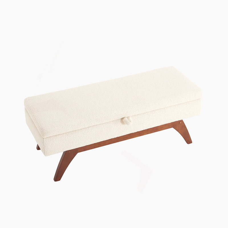 Teddy Wool Fabric, Solid Wood Feet For Solid Weighing, And Bed End Stool With Storage Function, Beige