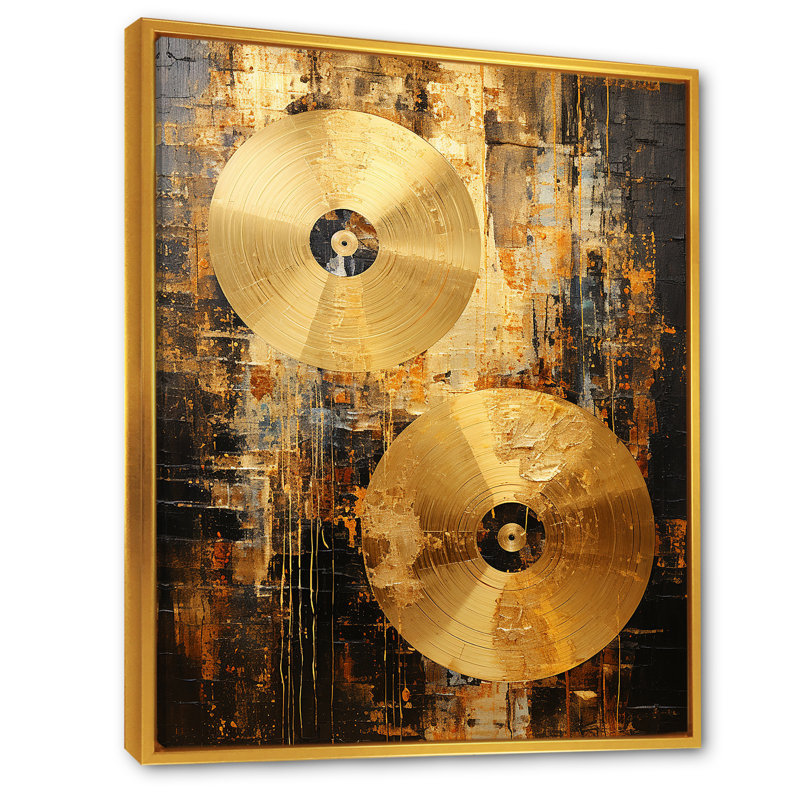 Cymbale symphonie dorée I sur toile, Cadre flottant doré, H 32 po x l 24 po x P 1 po