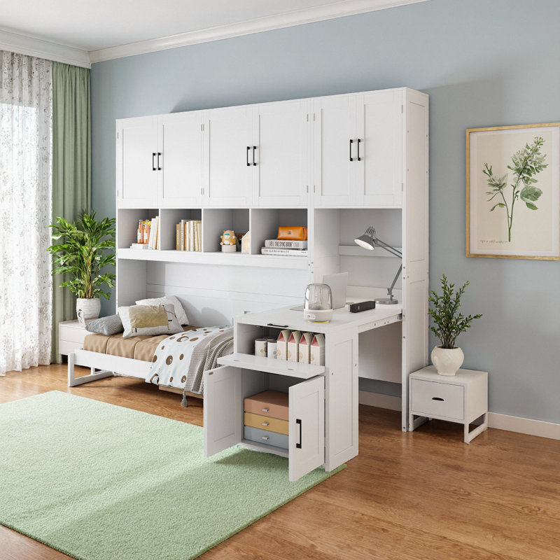 Lit escamotable simple de taille simple avec garde-robe et 2 tiroirs de rangement, configuration d'armoire gauche / droite personnalisable, lit mural sans sommier