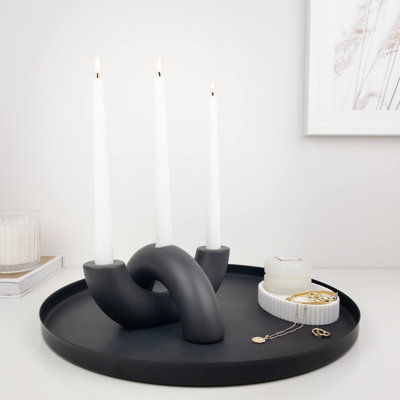 Ensemble de 2 porte-bougies coniques en céramique noir mat, candélabre à plusieurs niveaux pour décor moderne de maison de campagne et de manteau de cheminée