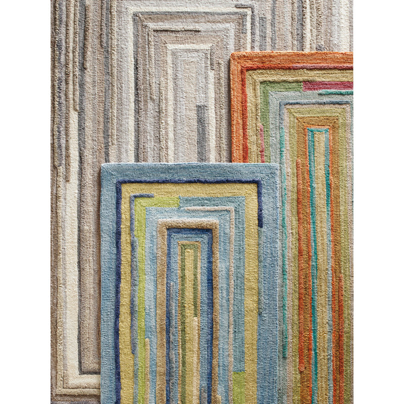 Concentric Geometric Handmade Tufted Wool Gray Area Rug, Rectangle 9' x 13'