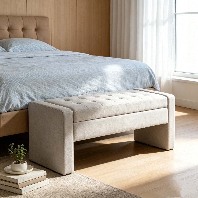 Banc de rangement moderne avec repose-pieds avec charnières à fermeture en douceur, banc de bout en tissu à structure solide pour la chambre à coucher, le vestibule et le salon