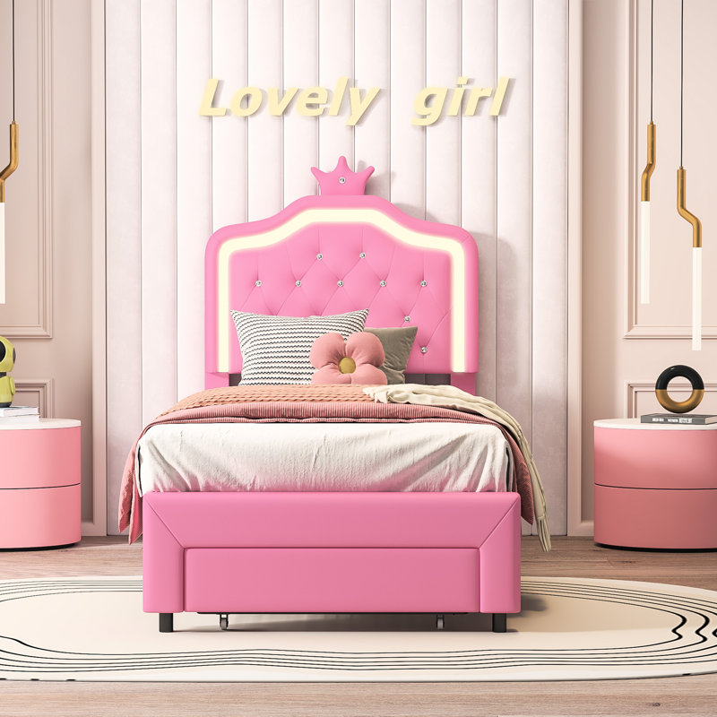 Storage Bed, Pink, European Single (90 x 200 cm)