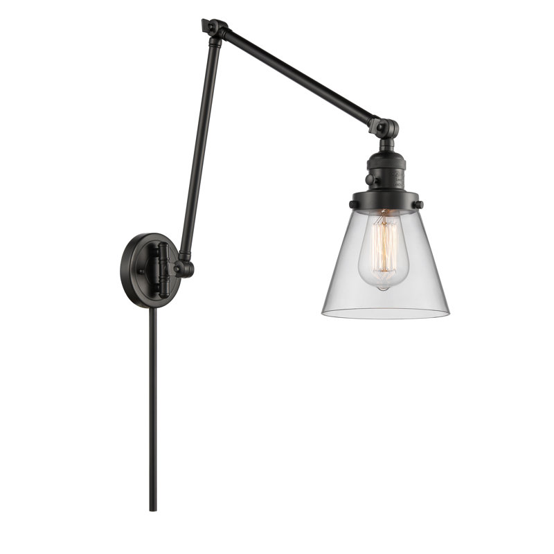 Lampe murale avec bras pivotant 1 lumière Cone, Clair, Chrome poli, Ampoule incandescente rétro 60 watts