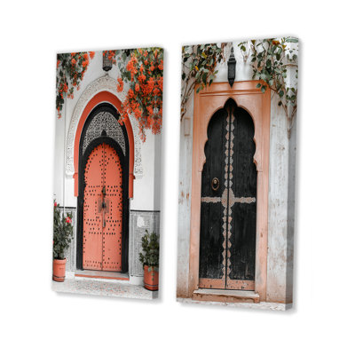 Pink Riad Rhapsody Accented With White I - Moroccan Door Wall Art 2 Pieces Set