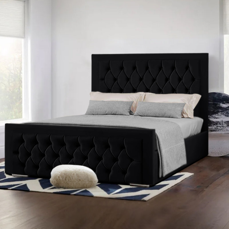 Upholstered Bed, Black, Double (4'6)