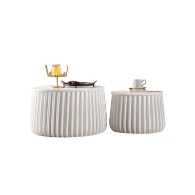 Sake Modern Round Storage Table Set with Lift-Off Lid