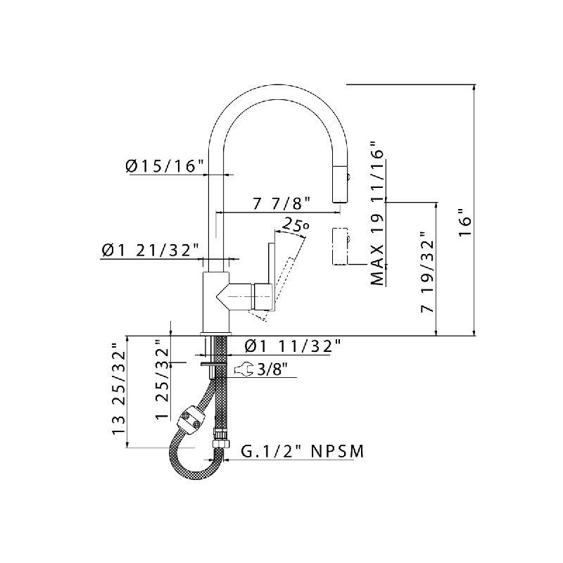 Pirellone Pull-Down Single Handle Kitchen Faucet, Satin Nickel