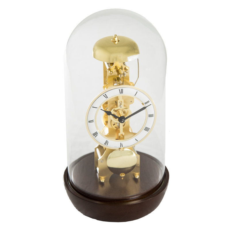 Roman Numeral Metal Mechanical Tabletop Clock, Walnut