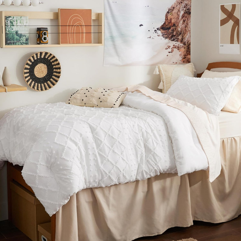 Ensemble d'édredon pour lit simple / simple TG - Ensemble d'édredon extra long pour lit simple Boho White, Blanc