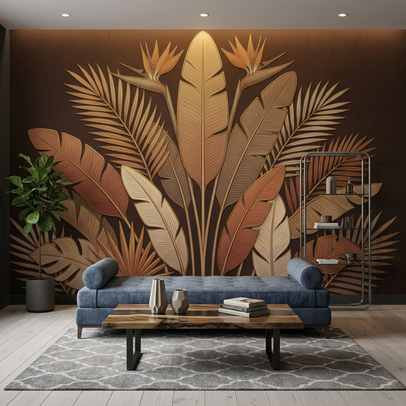 Décoration murale amovible feuilles de palmier tropical, 160 po x 108 po, Peler et coller