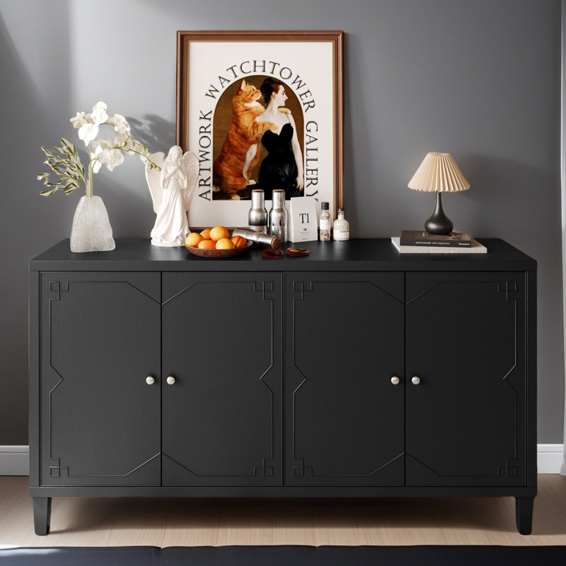 Accent Cabinet 4 Door Wooden Cabinet, Natural Wood Wash