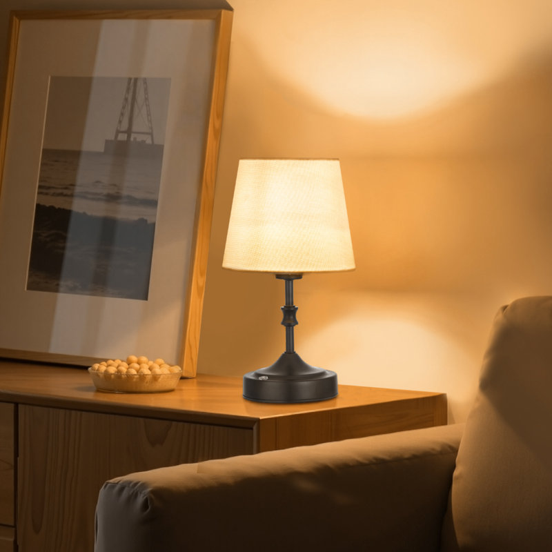 Cordless Table Lamp Rechargeable Battery Small Desk Lamp Fabric Shade, Black