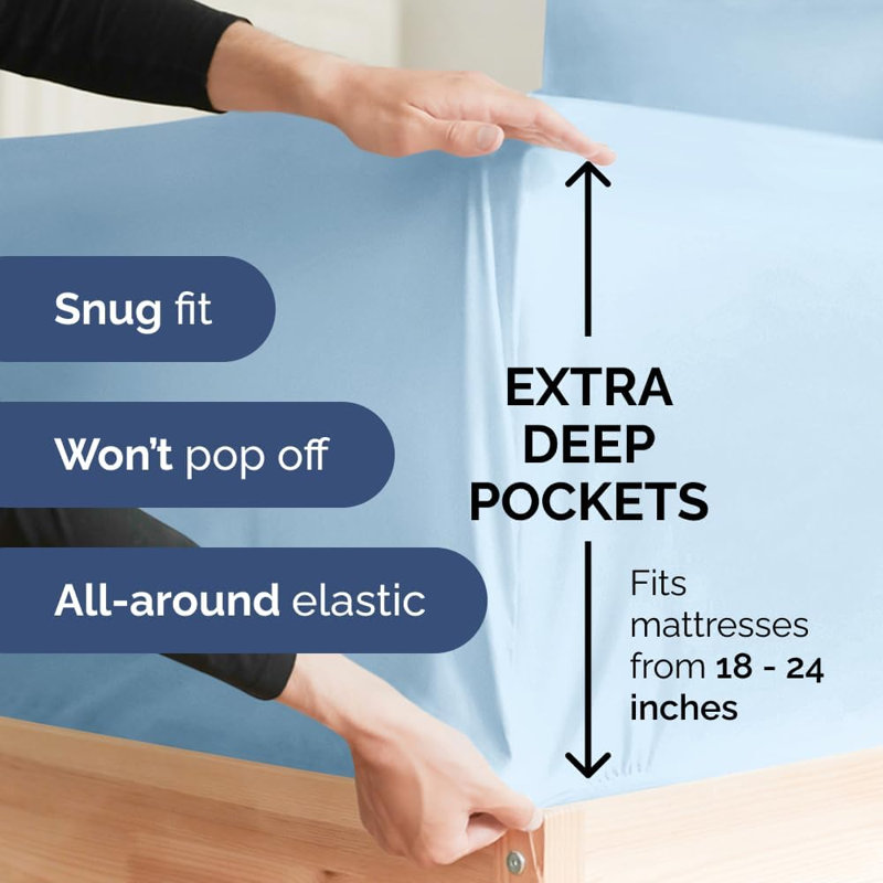 6 Piece Extra Deep Pocket Sheet Set, Cooling & Breathable Bed Sheets, Soft Hotel Luxury Bedding, Fits 18–24 Inch Mattress